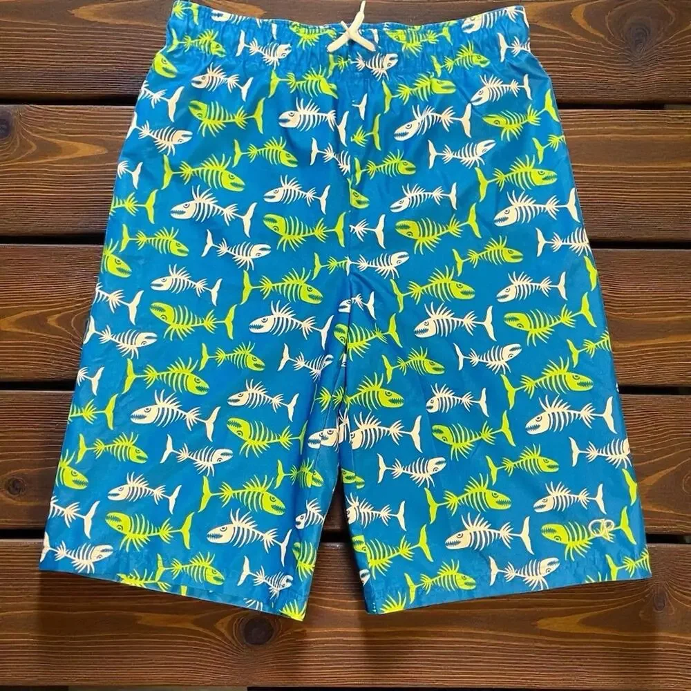 OP Boys' 2XL Fish Bones Swim Trunks Multicolor Beach Pool